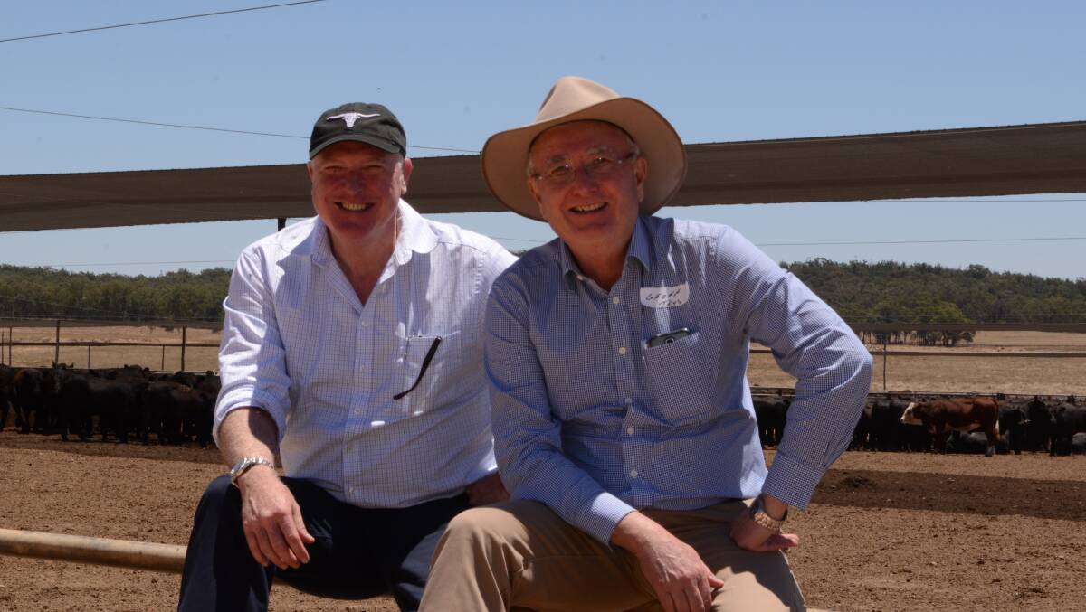 Teys Australia executives at the beef production information day held at the Jindalee Feedlot, Stockinbingal - CEO Brad Teys, and Executive Director Livestock Geoff Teys.