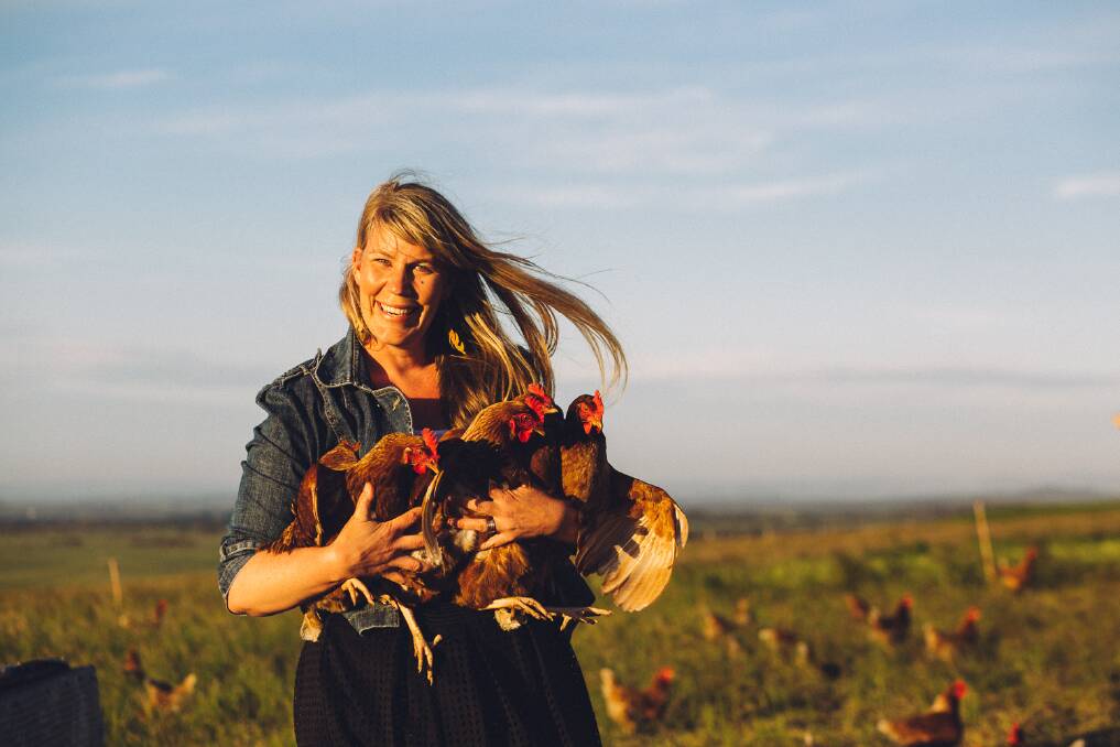 FEMALE FARMERS: Rural producer Amy Paul with her chickens at Ruby Hills Organics, Walkerville. A landmark three-year study, the Invisible Farmer Project, will be launched on International Women’s Day on Wednesday. 