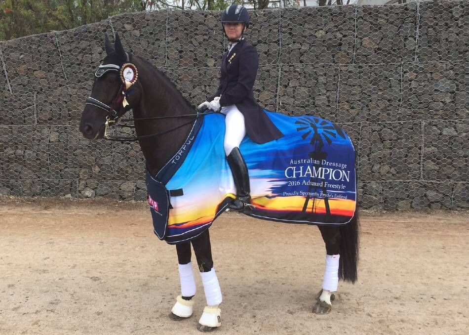 RISING STAR: Wagga equestrienne Sharon Potter with her eight-year-old mare Bradgate Park Delilah at the Australian Dressage Championships.
