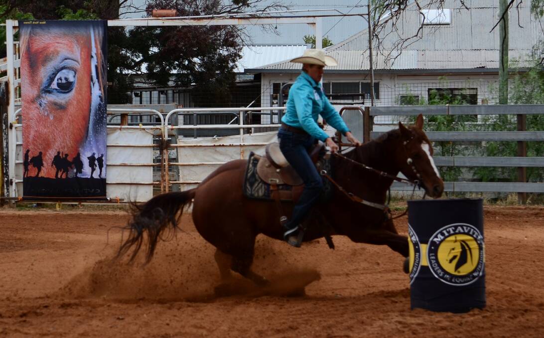 FINESSE: Nangus barrel racer Adele Edwards turning at Grong Grong in May 2015. She rode a different horse, Moon Roc at the Tumut rodeo on Saturday. Picture: Nikki Reynolds