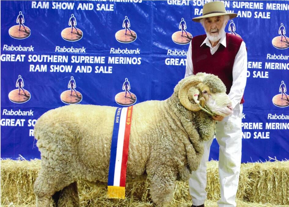 Royalla Merino Stud owner Winston McDonald with Royalla Dempsy, by Nerstane 9.10, which has been named supreme sheep at eight local shows. 