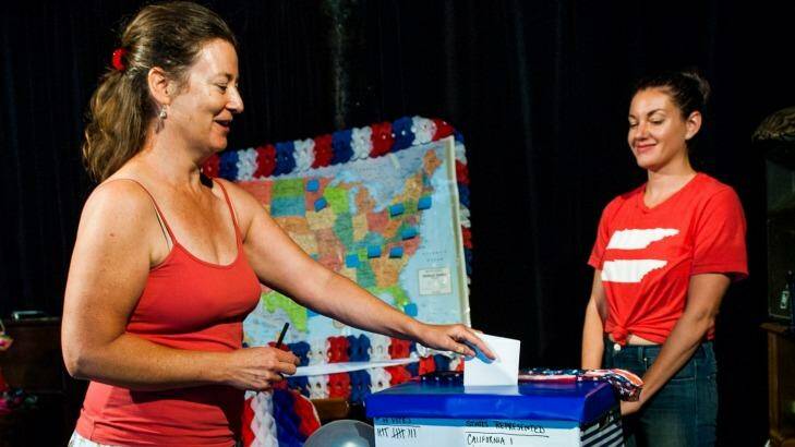 American Democratic Party member, Nancy Opdyke casts her vote in the presidential primaries in Canberra. Photo: Elesa Kurtz