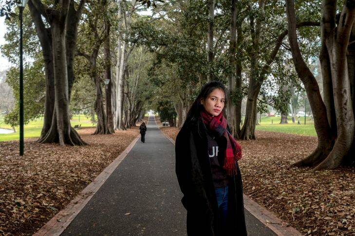 MELBOURNE,AUSTRALIA 2 AUGUST 2017. Cambodian citizen Sophea Touch poses for a photo in melbourne's Treasury gardens on Wednesday 2 August 2017. Sophea  is a case study on an expose about modern slavery in Australia ahead of landmark laws being considered by Feds. Photo Luis Enrique Ascui