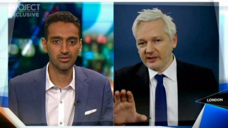 Assange spoke to Waleed Aly from the Ecuadorian Embassy in London. Photo: The Project