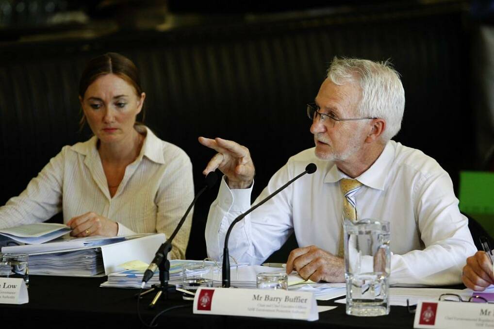 Barry Buffier, EPA chairman and CEO, at the parliamentary inquiry of the NSW EPA. Photo: Max Mason-Hubers
