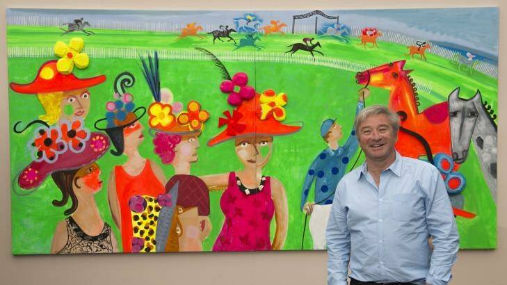 Marquee man: Artist Mark Schaller with his work that will be shown in the Emirates marquee.
