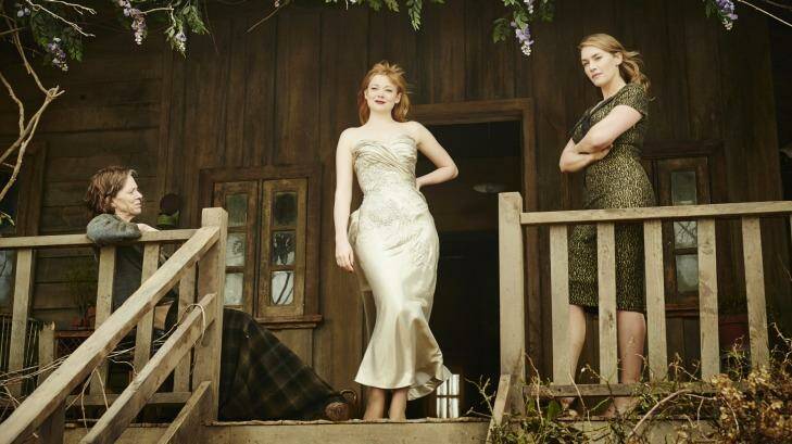 Sarah Snook (centre) alongside co-stars Judy Davis and Kate Winslet after her character's "classic ugly duckling to swan" transformation in The Dressmaker. Photo: Supplied