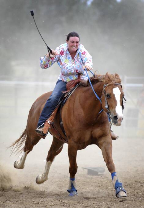 Dee Crawford from Wagga competes in the barrel race at Tarcutta.