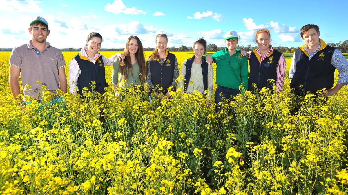Charles Sturt University students (from left) Albert Gorman, Eliza Star, Mikaela Baker, Brittany Bickford, Hannah Powe, Alex Trinder, Jessica Kirkpatrick, Leigh O’Sullivan are organising an agricultural networking event. Picture: Kieren L Tilly
