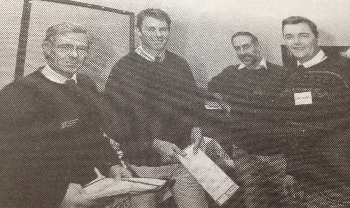 JUNE 1993: At the Aus Meat prime lamb feedback workshop, Bruce Ferguson, Jon Harpley, David Henley and Terry Farrell.