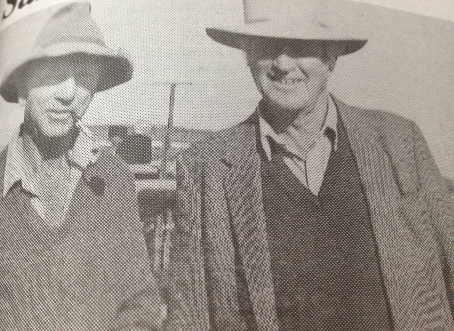 JUNE 1993: Don Armstrong, Toganmain Station, Carrathool with Bob McCormick, "Wilgah", Hay after Mr McCormick paid $600 for teh top priced pen of 21 Hereford cows with calves at foot.