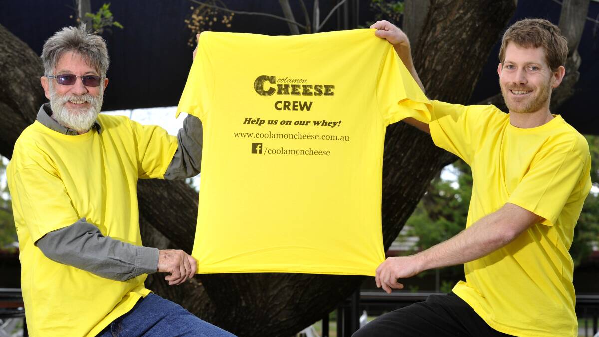 SAY CHEESE: Premier cheesemaker Barry Lillywhite and his son Anton Green are urging the public to get behind their start-up Coolamon Cheese. Picture: Les Smith