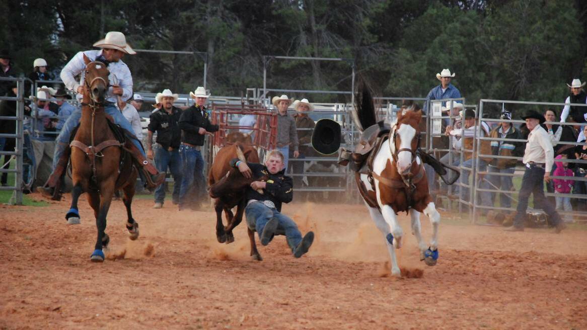 Clare Valley: Kenny Flanagan showed plenty of character in the steer wrestling at the 2014 Clare Rodeo.