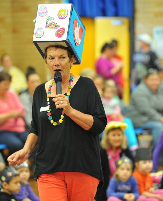 Assistant principal Helen Nixon at the Tolland Public School Easter hat parade. Picture: Kieren L Tilly