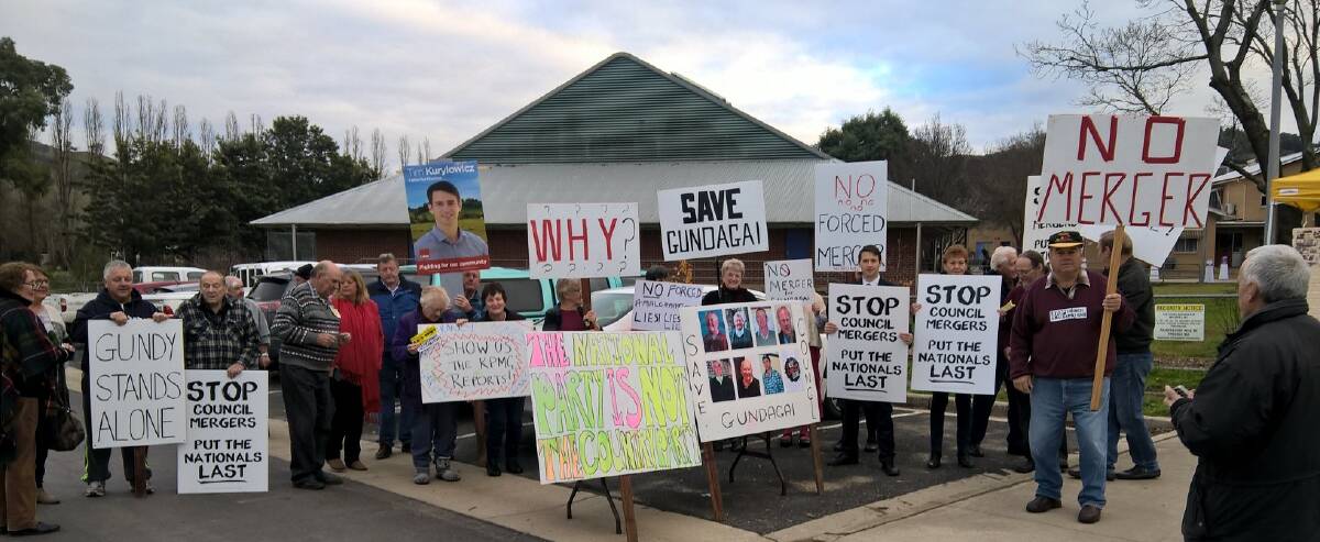 Gundagai forced merger protest outside the South Gundagai polling booth.