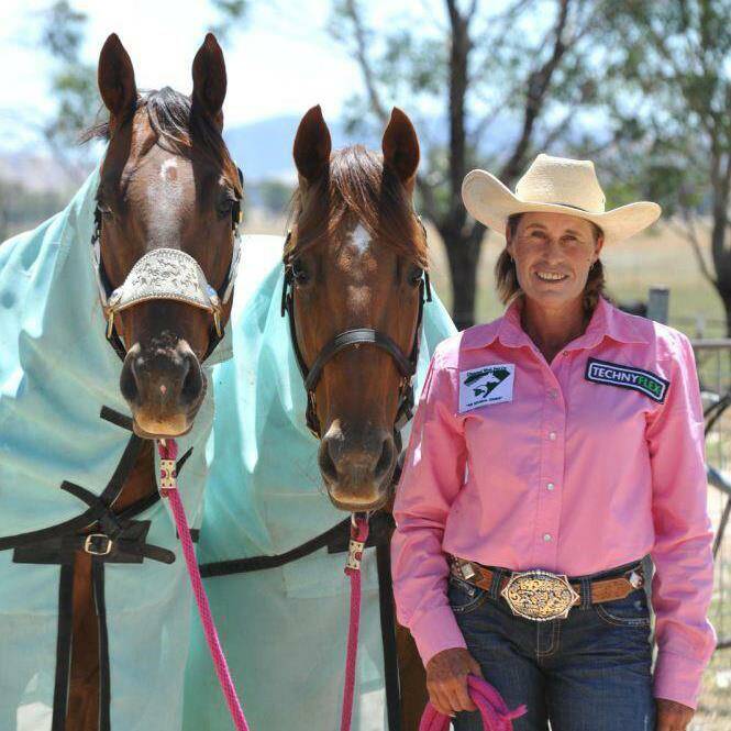 Nangus cowgirl Adele Edwards and her barrel racing horse will be at the Wagga Rodeo. Picture: Les Smith