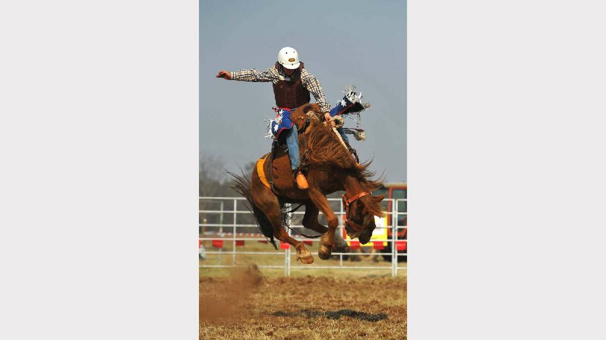 COOLAMON RODEO: Stephen Rauch gets some air in the second division. Picture: Addison Hamilton