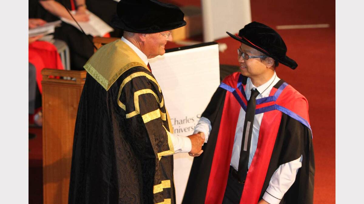 Graduating from Charles Sturt University with a Doctor of Philosophy is Xiaocheng Zhu. Picture: Daisy Huntly