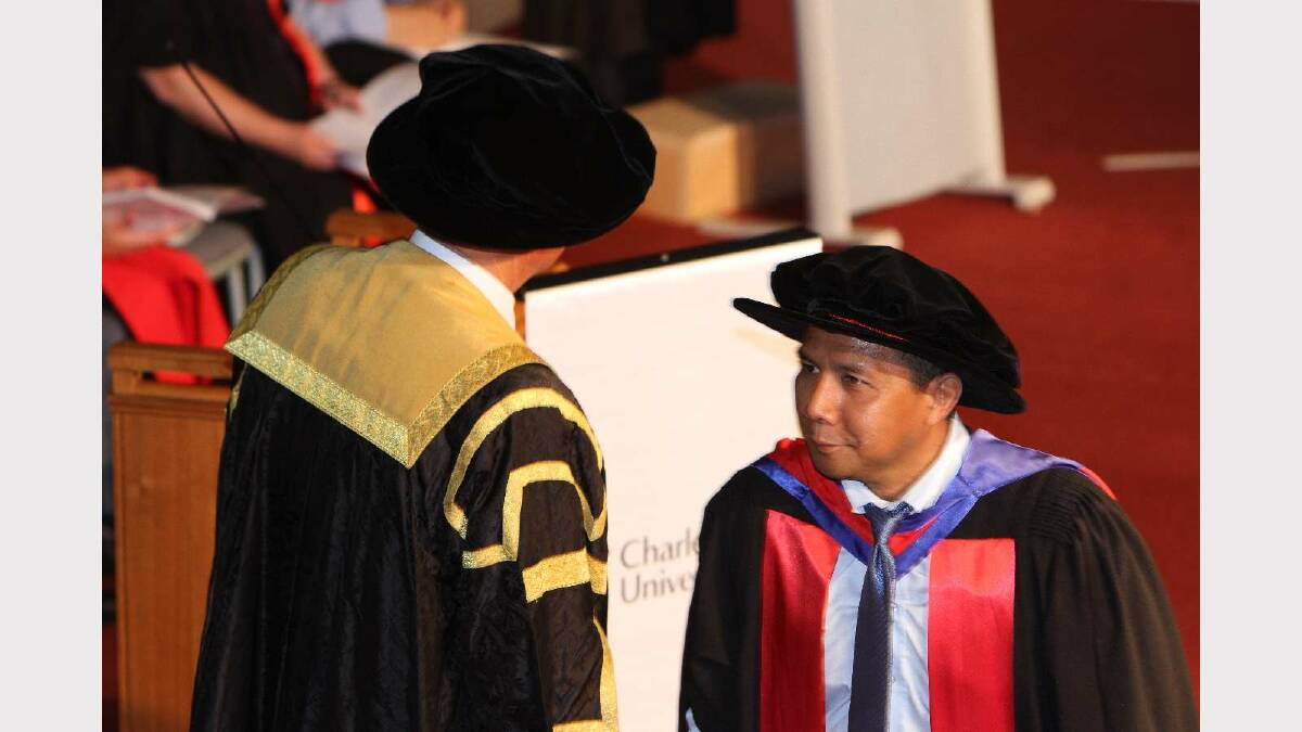 Graduating from Charles Sturt University with a Doctor of Philosophy is Dante Adorada. Picture: Daisy Huntly