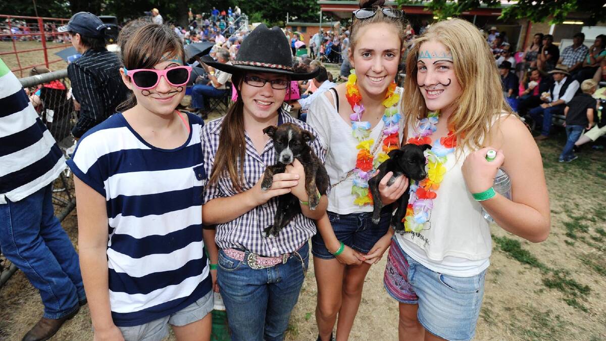 Gabi Anderson, Jacinta Bradley, Hannah Radford and Elly Bennetts at the Tumbarumba Rodeo on New Year's Day. Picture: Alastair Brook