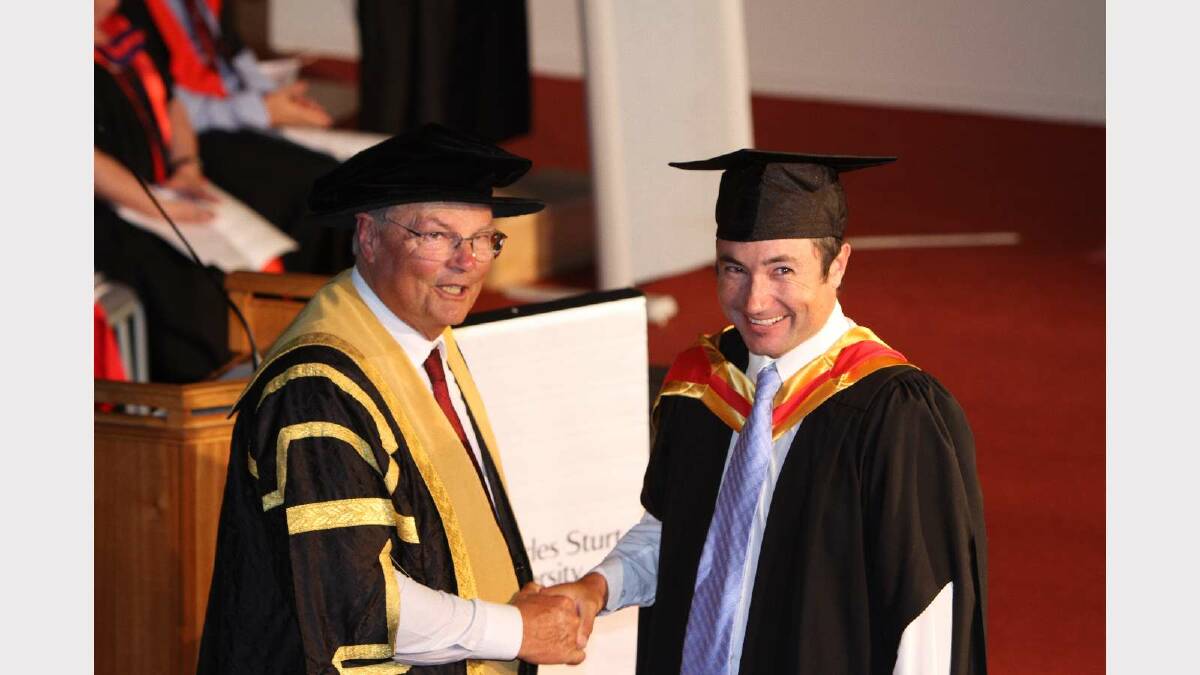 Graduating from Charles Sturt University with a Master of Philosophy is Brett McVittie. Picture: Daisy Huntly
