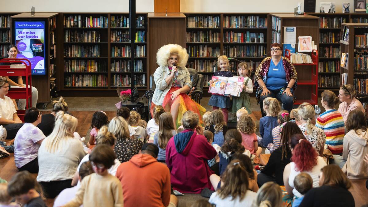Drag storytime events are often held at local libraries, such as this April 2023 event in Newcastle. Picture by Marina Neil/Newcastle Herald