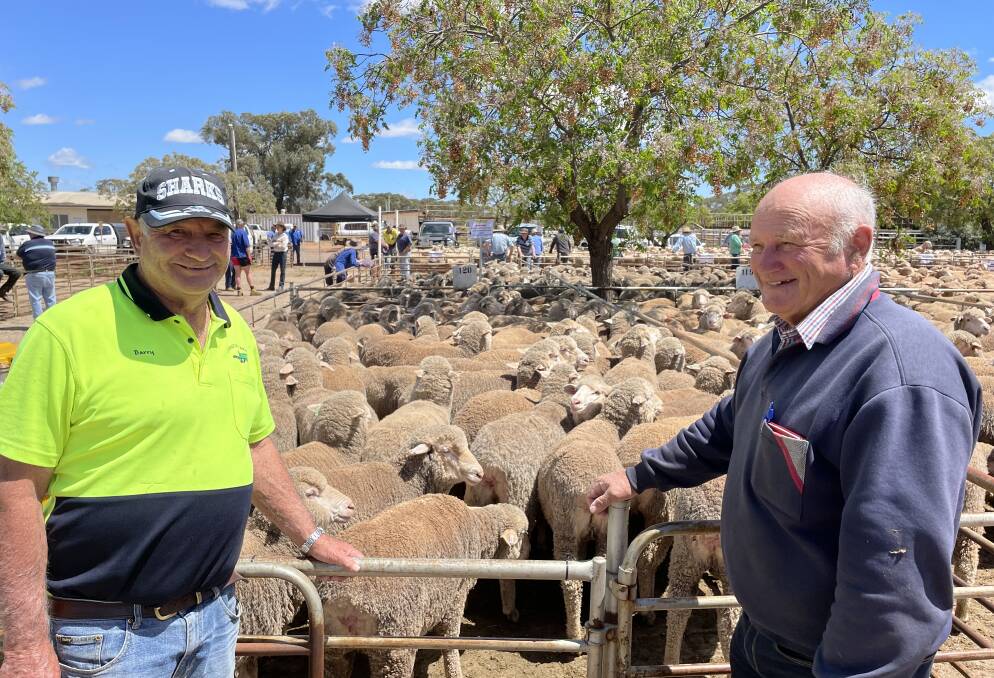 Barry and John Johnston, Austral-Eden, West Wyalong, with the best presented pen of grown sheep which sold for $300 a head.