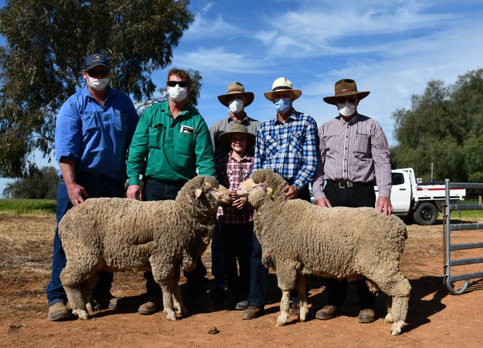 The $4000 top-priced rams with Joel and Darcy McCall, Daysdale, Gavin, Ernie and Peter Lieschke, Bundaleer, Alma Park and Chris Webb, Walla Walla.