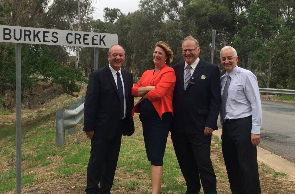 HEAVY ACCESS: Member for Wagga Daryl Maguire with Minister for Roads Maritime and Freight, Melinda Pavey and Lockhart Shire Council deputy mayor Greg Verdon and Lockhart Shire Council general manager Peter Veneris. Picture: Nikki Reynolds 