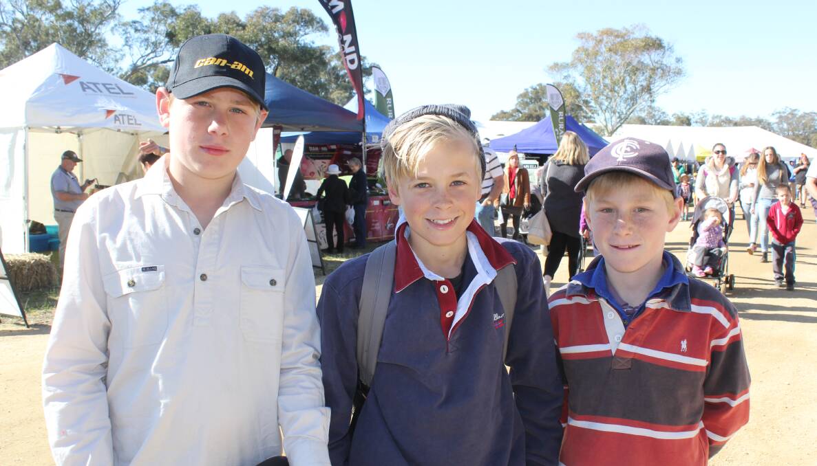 HENTY MATES: Brodie Armstrong, 12, and his brother Bailey Armstrong, 10 (pictured right) catch up with Tom Martin, 12, at Henty.