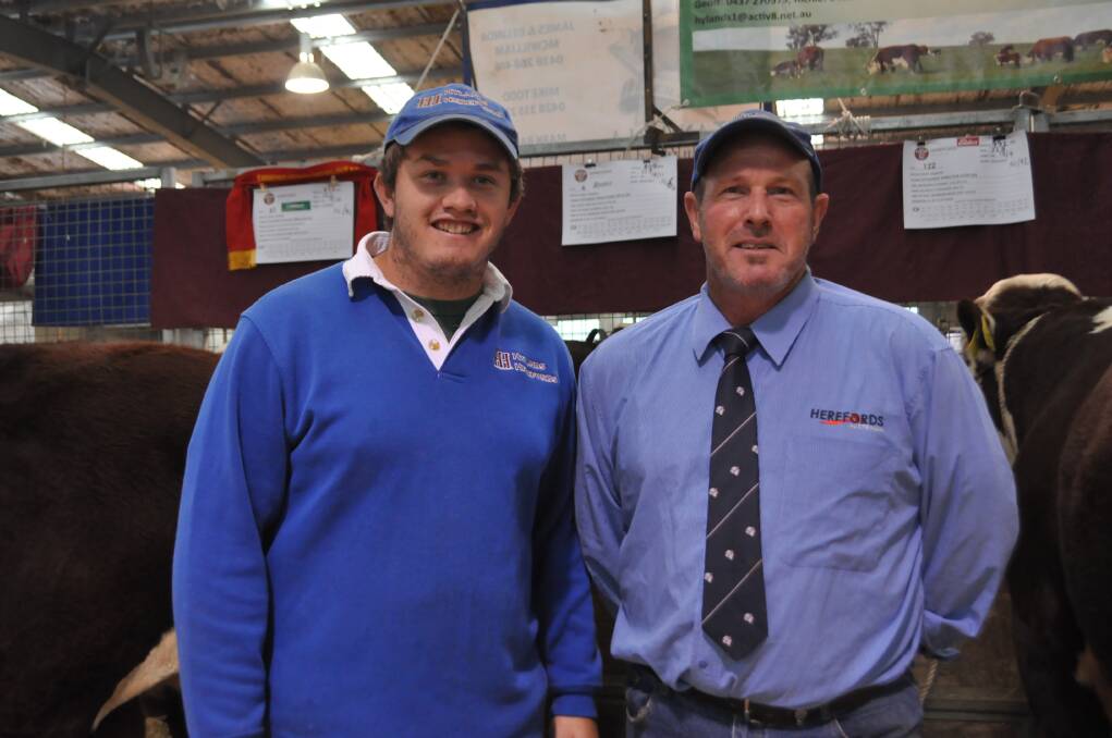 INDUSTRY STANDPOINT: Sam and Richie Larson, Hylands Herefords, Cootamundra are pictured at the Herefords Australia National Show and Sale in 2019. 