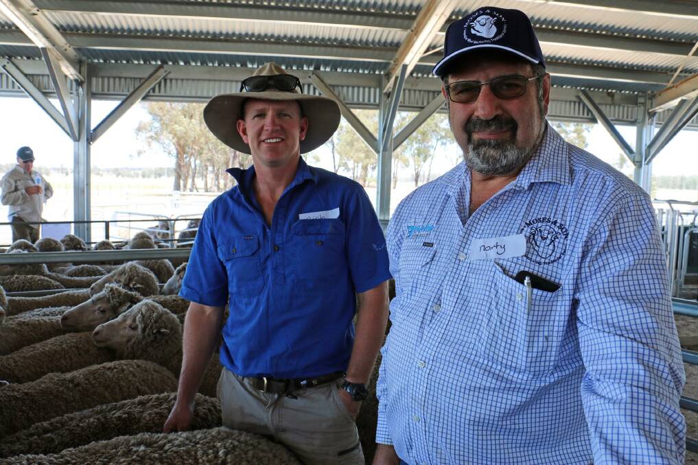 STATE OF THE ART: MerinoLink chairman Richard Keniry of Boorowa, and wool broker Marty Moses in the new yards at “The Vale’’, Temora.