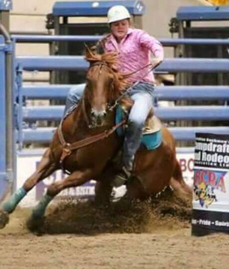 ROAD TO SUCCESS: Kylie Coates of Tarcutta guides her horse around the barrel racing pattern. Kylie has been selected to represent Australia in the US in the High School Rodeo Finals. Picture: Barbara French