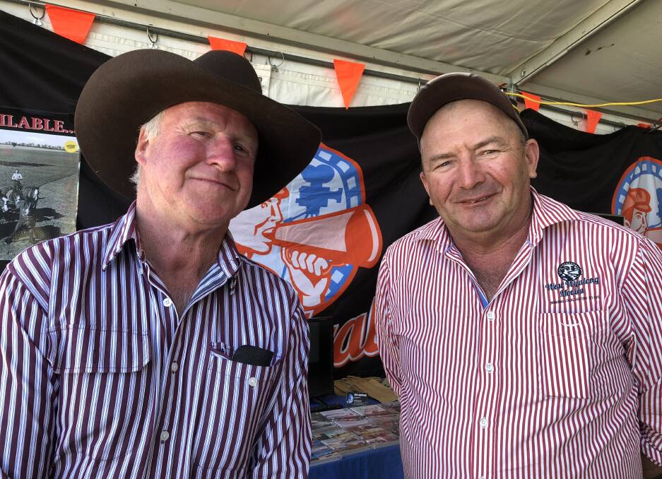 RECORDING MEMORIES: Paul Emerson of Jingellic catches up with West Wyalong Movies principal, Ross Harmer at Henty. Picture: Nikki Reynolds 