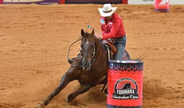 FIND FORM: Adele Edwards of Nangus has won the barrel racing competition at Equitana in Melbourne. Picture: Horse Deals