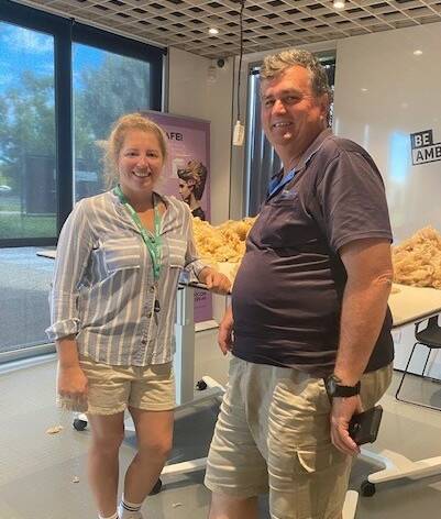 OPTIMISTIC OUTLOOK: Incoming TAFE NSW Hay wool teacher Kayla Garner with the outgoing long-serving teacher Tim Carroll. 