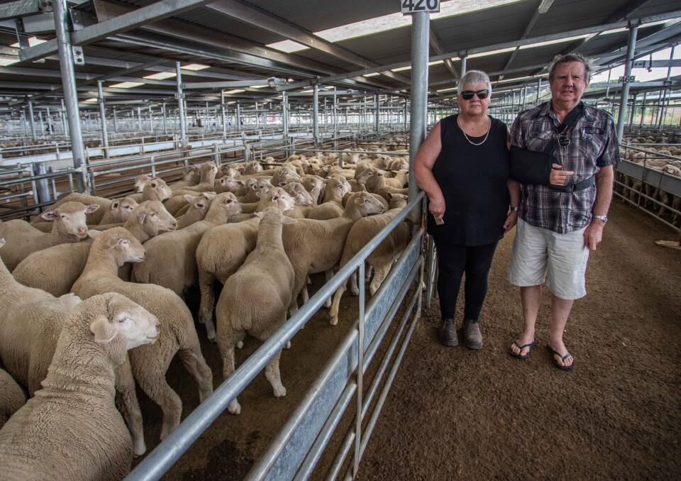 VENDORS: Euphemia and Graham Southwell, of Rye Park sold 58 cross bred lambs with Butt Livestock and Property for $206. Picture: Supplied