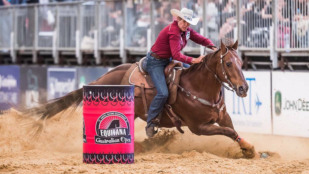 MAKING THE GRADE: Adele Edwards wins the barrel race at Equitana. Picture: Equitana