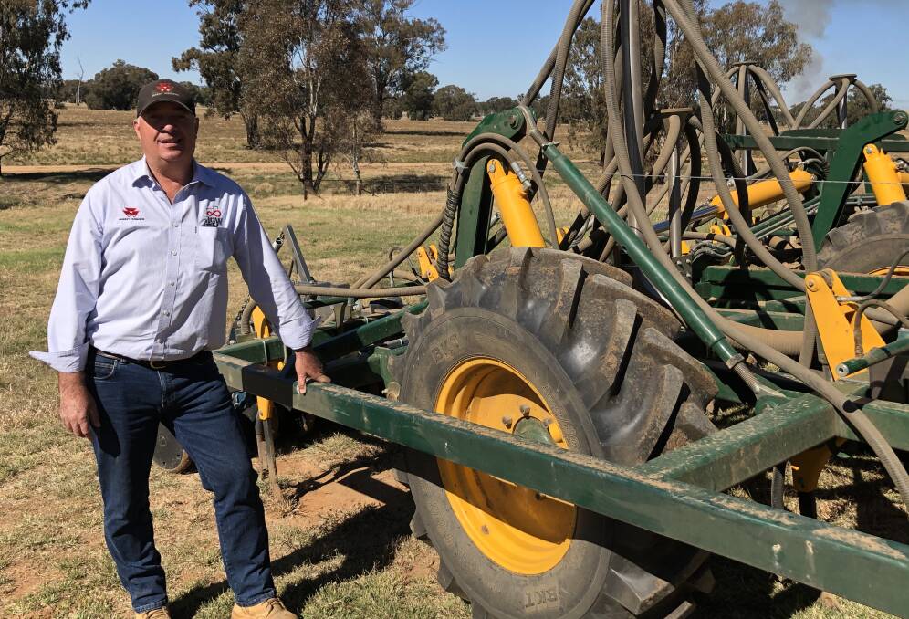 SOWING WINDOW: Pete Durham of JGW is pictured with a Simplicity Air Seeder on a Wallcetown property. Picture: Nikki Reynolds