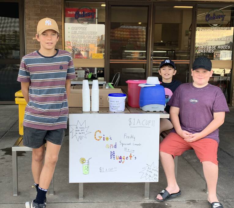 SUPPORT: Brothers Rohan, 11, and Oscar, 13, Gianniotis and Oscar Nugent, 11, raise funds for the Rural Fire Service. Picture: Supplied