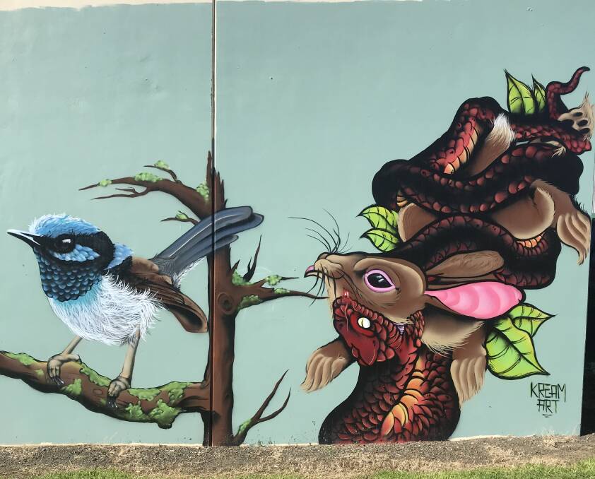 The mural on the side of Decorama in Launceston - a piece that brought Kreamart more attention from businesses wanting murals of their own. Picture: Kreamart