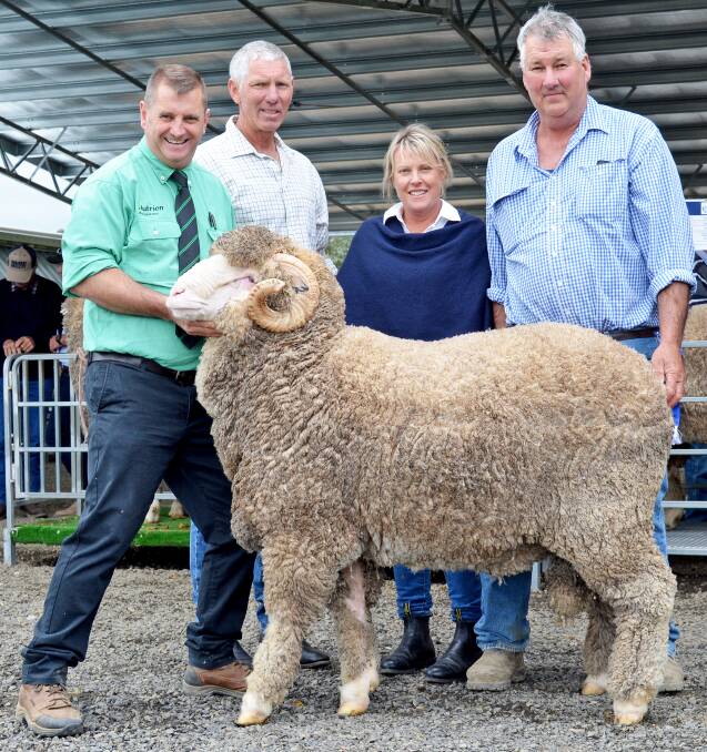 Rick Power, Nutrien Stud Stock, Boorowa, Ian and Camilla Shippen, Moulamein, Richard Chalker, Lach River Merinos, Darbys Falls, and the Shippen's $32,000 top-priced purchase in 2022.