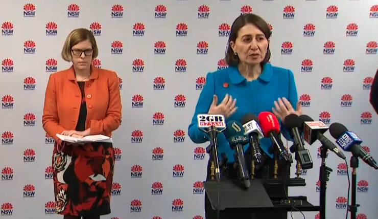 Premier Gladys Berejiklian with NSW Chief Medical Officer Dr Kerry Chant at the morning's COVID-19 press conference. Picture: Nine News