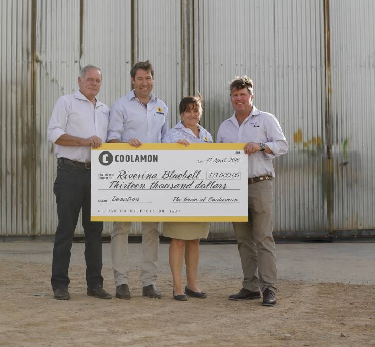 WORTHY CAUSE: Mac Armytage from Riverina Bluebell, Heath Hutcheon and Tanya Edyvean from Coolamon Chaser Bins and Chris Wilson from Riverina Bluebell.