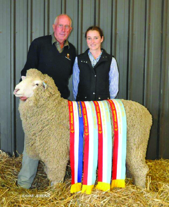 TONY Manchester and Brooke Baker with Roseville 275-15, which has won breed and wool ribbons at Canberra Royal, Sydney and Dubbo shows.