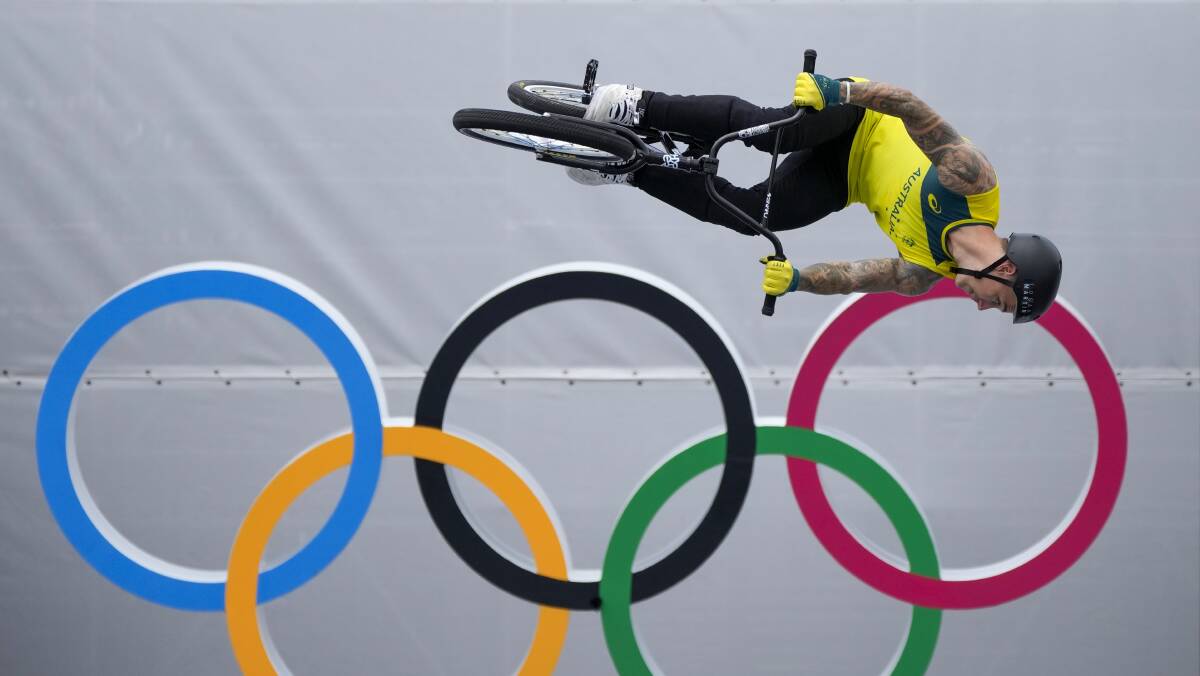Logan Martin of Australia competes in the men's BMX Freestyle seeding at the 2020 Summer Olympics. Photo: AP Photo/Ben Curtis 