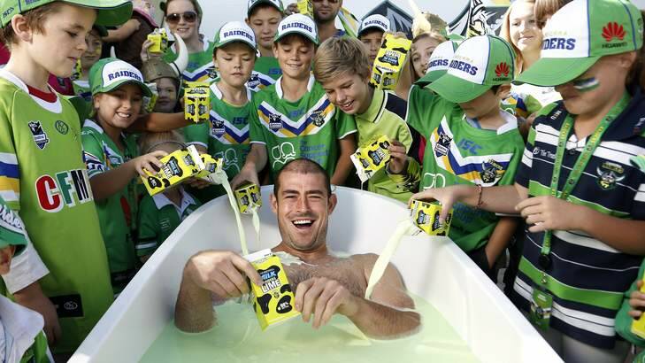 Terry Campese's Raiders Lime milk bath in 2018. Picture: Jeffrey Chan
