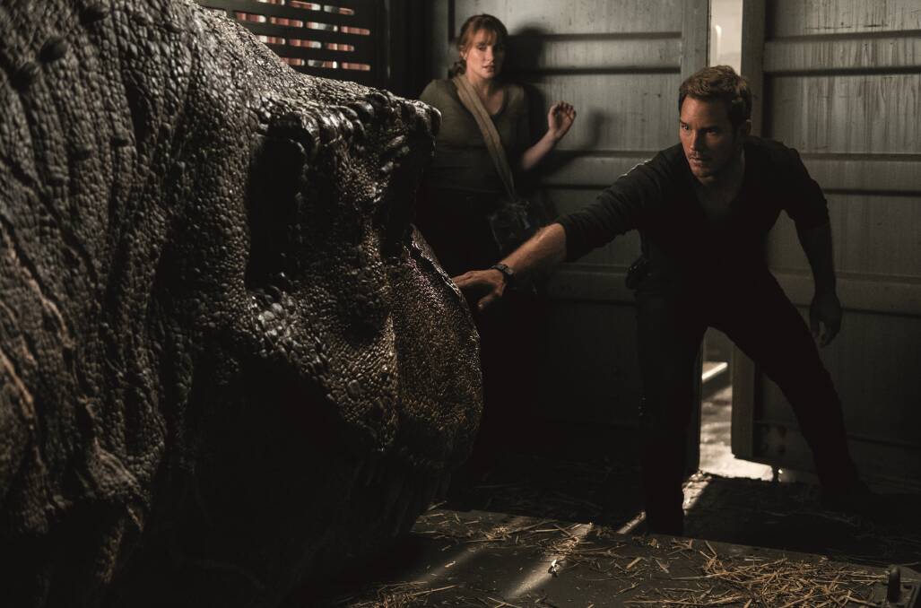 Famous beast: Claire Dearing (Bryce Dallas Howard) and (Owen Grady (Chris Pratt) face off against Jurassic World's most fearsome dinosaur - the Tyrannosaurus Rex.