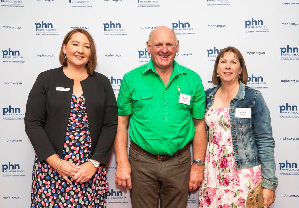 Murrumbidgee Primary Health Network CEO Melissa Neal with Bruce Rollins and his wife Merrill at the Connect, Your Way campaign premiere. Picture supplied