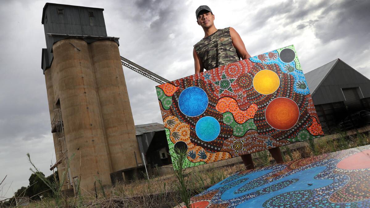 OPPORTUNITY: Wagga artist Tyrone Hoerler is excited about at the prospect of potentially painting over Riverina grain silos with Wiradjuri artwork. Picture: Les Smith